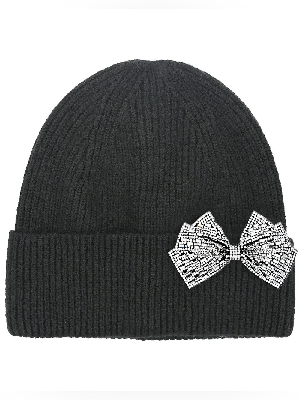C.C Black Beanie Rhinestone Bow Cuff Coquette Aesthetic